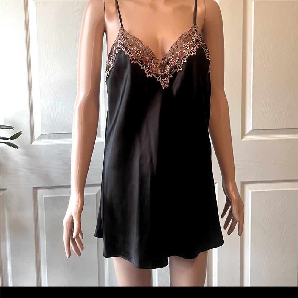 Black Satin (feel) Nightie with Lace Bodice Trim